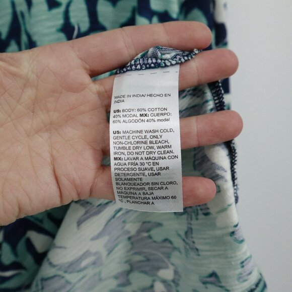 Chico's Floral Smocked Cuff Tee Womens XL Blue Bloomcore Peasant Boho Hippie‎ - Picture 5 of 16